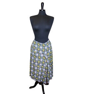 Vintage Worthington Stretch Midi Skirt Handkerchief Hemline Print M